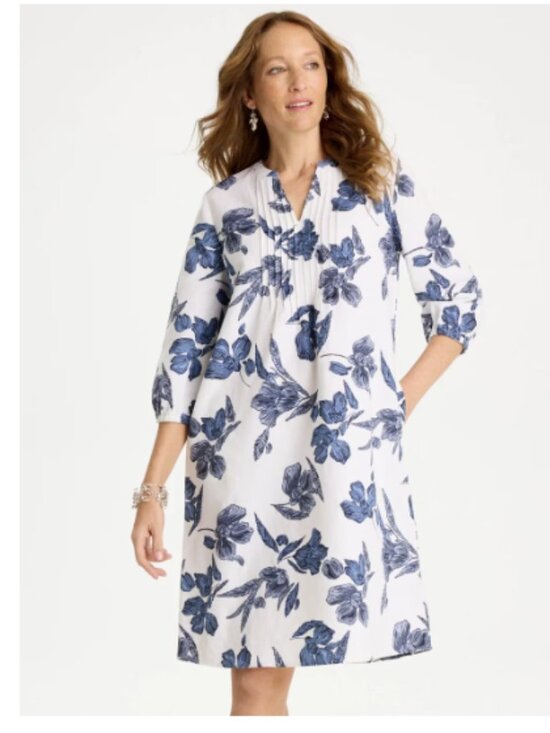 Chico's Dresses & Skirts - Chico's Floral Linen-Cotton Pintuck Dress